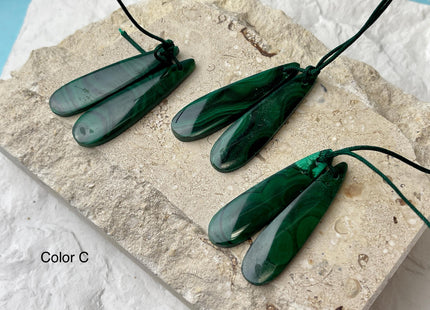 One Pair 12x45 mm Natural Malachite Gemstone Top Drilled Teardrop Cabochon Long Teardrop Matching Green Color Gemstone Earring Pendant #3338