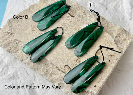 One Pair 12x45 mm Natural Malachite Gemstone Top Drilled Teardrop Cabochon Long Teardrop Matching Green Color Gemstone Earring Pendant #3338