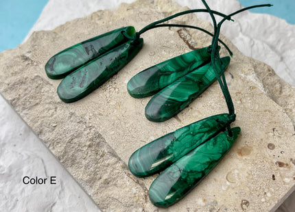 One Pair 12x45 mm Natural Malachite Gemstone Top Drilled Teardrop Cabochon Long Teardrop Matching Green Color Gemstone Earring Pendant #3339