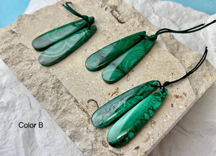 One Pair 12x45 mm Natural Malachite Gemstone Top Drilled Teardrop Cabochon Long Teardrop Matching Green Color Gemstone Earring Pendant #3339
