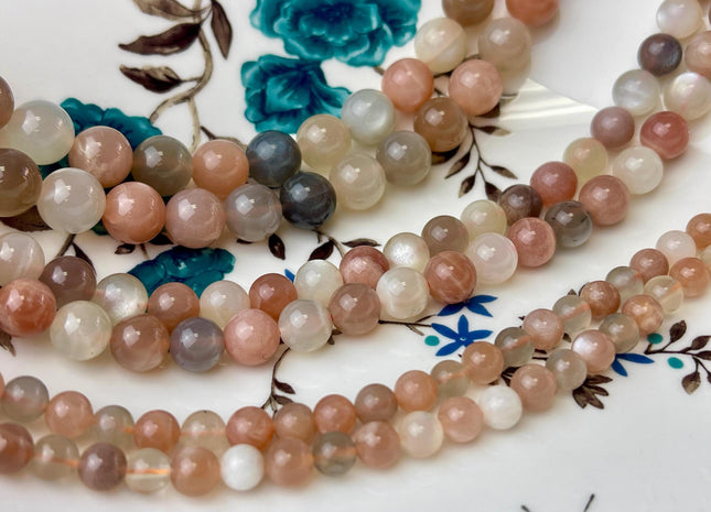 6mm 8mm 10mm AAA Natural Multicolor Moonstone Natural White Peach Pink Gray Color High Quality Moonstone Smooth Round Gemstone Beads #4471