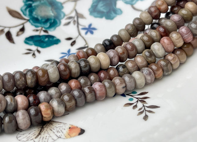 5x8 mm Natural Smooth Rondelle Bamboo Agate Beads Natural Earthy Gray Multi Color Agate Highly Polished Loose Beads 15.5 Inches Strand #4474