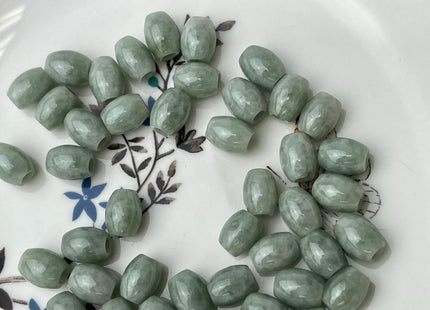 Two Pieces 7.5x9mm 10x12mm Natural Color Large Hole Smooth Barrel Shape Burmese Jade Beads 3.0mm Hole Natural Green Burmese Jade #4476