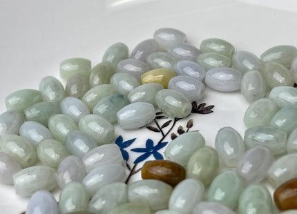 5 Pieces 7x10 mm Natural Color Smooth Barrel Shape Burmese Jade Beads 1.0 mm Hole #4478