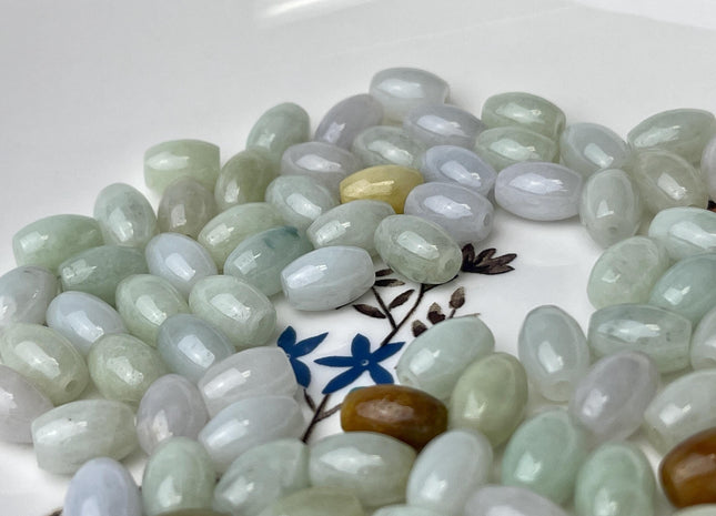 5 Pieces 7x10 mm Natural Color Smooth Barrel Shape Burmese Jade Beads 1.0 mm Hole #4478