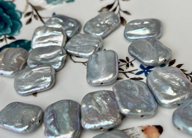 ONE Piece AAA 15-16x20-21 mm Gray Color High Luster Large Hole Rectangle Coin Pearl For Earring And Pendant With Iridescent Color #P2567