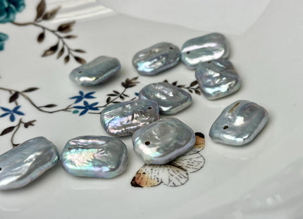 ONE Piece AAA 13-16 mm Gray Color Top Drilled Thick Rectangle Coin Pearl For Pendant Or Earring Large Hole 1.2-2.1mm #P2568