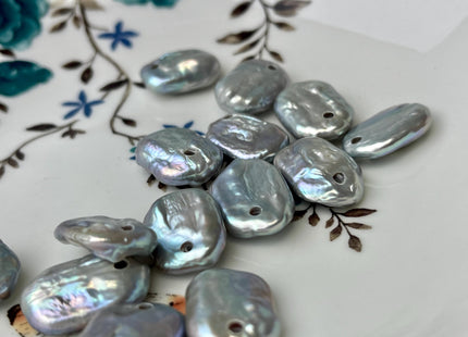 ONE Piece AAA 13-16 mm Gray Color Top Drilled Thick Rectangle Coin Pearl For Pendant Or Earring Large Hole 1.2-2.1mm #P2568