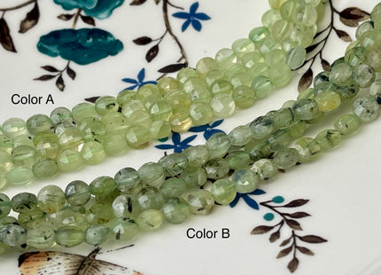 6 mm Micro Faceted Diamond Cut Translucent Prehnite Flat Coin Disc Shape Gemstone Beads Genuine Natural Green Prehnite 15 Inch Strand #3174