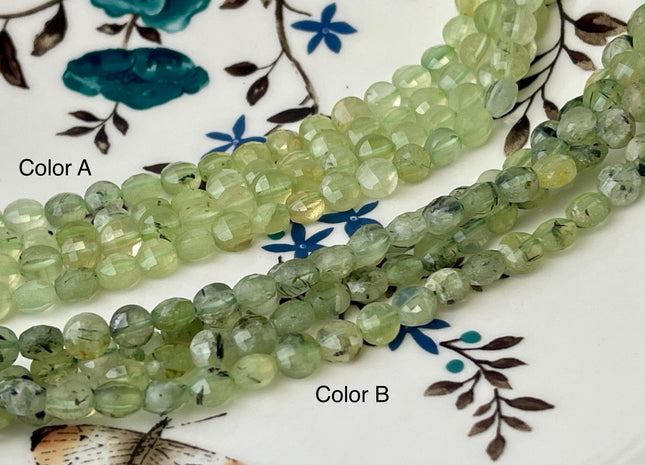 6 mm Micro Faceted Diamond Cut Translucent Prehnite Flat Coin Disc Shape Gemstone Beads Genuine Natural Green Prehnite 15 Inch Strand #3174