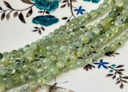 6 mm Micro Faceted Diamond Cut Translucent Prehnite Flat Coin Disc Shape Gemstone Beads Genuine Natural Green Prehnite 15 Inch Strand #3174