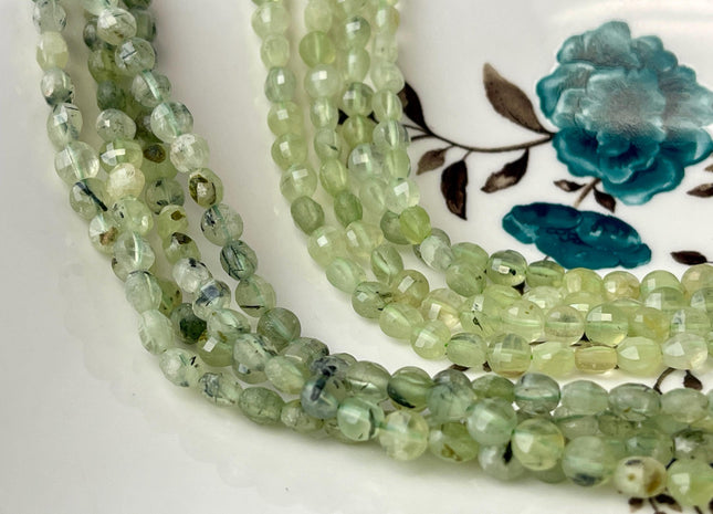 6 mm Micro Faceted Diamond Cut Translucent Prehnite Flat Coin Disc Shape Gemstone Beads Genuine Natural Green Prehnite 15 Inch Strand #3174