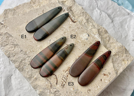 One Pair 12x45 mm Natural Red Creek Jasper Gemstone Top Drilled Long Teardrop Cabochon Matching Red Color Gemstone Earring Pendant #3340