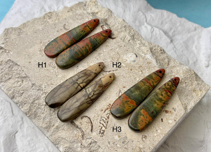 One Pair 12x45 mm Natural Red Creek Jasper Gemstone Top Drilled Long Teardrop Cabochon Matching Red Color Gemstone Earring Pendant #3340