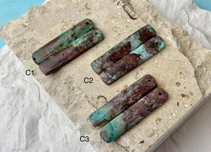 One Pair 10x47 mm Natural Impression Jasper Top Drilled Rectangle Cabochon Long Rectangle Matching Jasper Gemstone Earring Pendant #3341