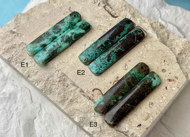 One Pair 10x47 mm Natural Impression Jasper Top Drilled Rectangle Cabochon Long Rectangle Matching Jasper Gemstone Earring Pendant #3341