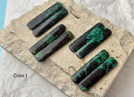One Pair 10x47 mm Natural Impression Jasper Top Drilled Rectangle Cabochon Long Rectangle Matching Jasper Gemstone Earring Pendant #3341
