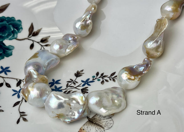 One-Of-A-Kind 15-20x23-31 mm Large Baroque Freshwater Pearl Beads Genuine Natural White and Seaweed Pink Freshwater Baroque Pearls #P2572