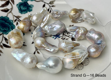 One-Of-A-Kind 15-20x23-31 mm Large Baroque Freshwater Pearl Beads Genuine Natural White and Seaweed Pink Freshwater Baroque Pearls #P2572