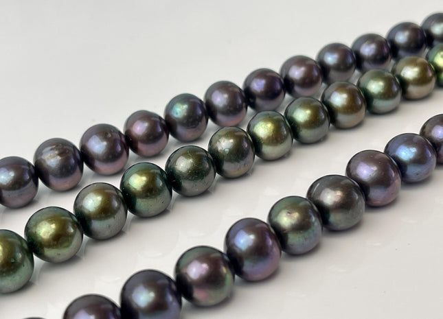 10.5-11 mm AA Peacock Or Green Semi Round Freshwater Pearls Genuine Smooth And Round Freshwater Pearls #P2578