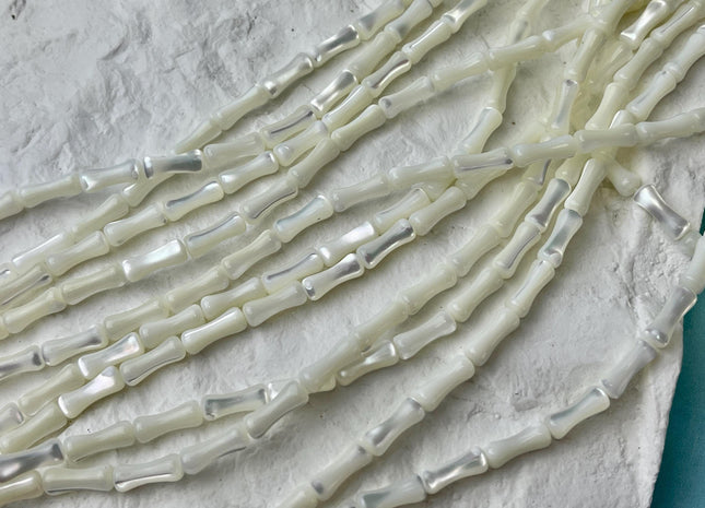 4x8 mm 5x13 mm Bamboo Bone Shape Natural Mother of Pearl Gemstone White MOP Gemstone Beads 15.5 Inches Strand #4481