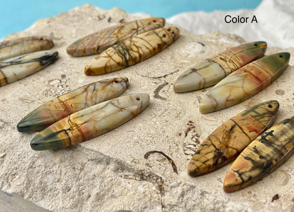 One Pair 10x40mm Natural Picasso Jasper Top Drilled Teardrop Cabochon Long Oval Shape Matching Red Creek Jasper Earring Pendant #3342