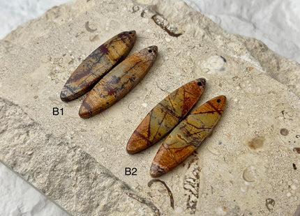One Pair 10x40mm Natural Picasso Jasper Top Drilled Teardrop Cabochon Long Oval Shape Matching Red Creek Jasper Earring Pendant #3342