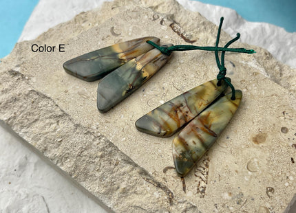 One Pair 12x44 mm Natural Picasso Jasper Top Drilled Freeform Cabochon Long Drop Matching Leaf Shape Jasper Gemstone Earring Pendant #3343