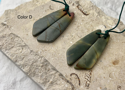 One Pair 12x44 mm Natural Picasso Jasper Top Drilled Freeform Cabochon Long Drop Matching Leaf Shape Jasper Gemstone Earring Pendant #3343