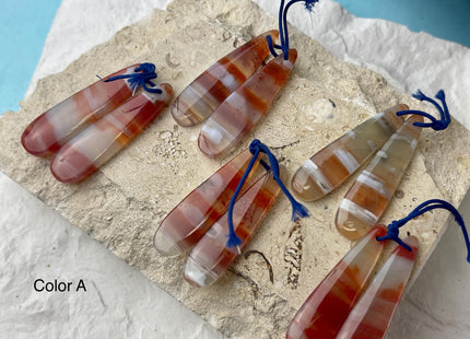 One Pair 12x45 mm Natural Pink Lace Agate Gemstone Top Drilled Teardrop Cabochon Long Teardrop Matching Color Gem Earring Pendant #3349