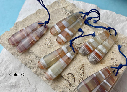 One Pair 12x45 mm Natural Pink Lace Agate Gemstone Top Drilled Teardrop Cabochon Long Teardrop Matching Color Gem Earring Pendant #3349