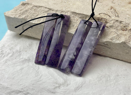 One Pair 10x47 mm Natural Amethyst Top Drilled Rectangle Cabochon Long Rectangle Matching Multi Purple Gemstone Earring Pendant #3350