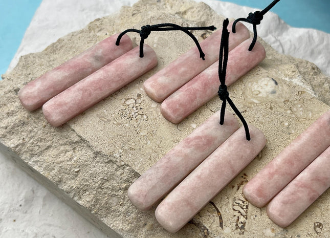 One Pair 10x47 mm Natural Pink Opal Top Drilled Rectangle Cabochon Long Rectangle Matching Mixed Pink White Gemstone Earring Pendant #3351