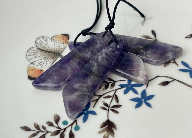 One Pair 12x44 mm Natural Amethyst Top Drilled Freeform Cabochon Long Drop Matching Leaf Shape Mixed Purple Gemstone Earring Pendant #3352
