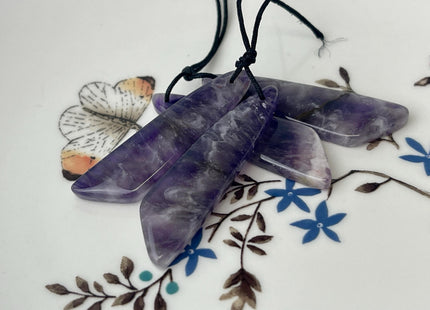 One Pair 12x44 mm Natural Amethyst Top Drilled Freeform Cabochon Long Drop Matching Leaf Shape Mixed Purple Gemstone Earring Pendant #3352