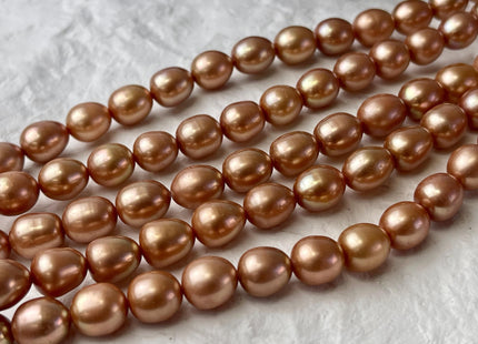 9x9.5-11 mm AAA Copper Orange Color Freshwater Rice/Oval Pearls Genuine High Luster Copper Orange Freshwater Rice Pearl Beads #P2580