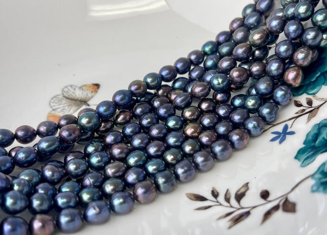 7x8-9 mm AA Rainbow Peacock Color Rice Freshwater Pearls High Luster Peacock Rice Freshwater Pearls Genuine Quality Pearls #P2585