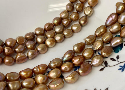 9-11x12-14 mm AA Brown Champagne Color Potato or Rice Nugget Freshwater Pearl Beads Genuine Color Freshwater Nugget Pearl Beads #P2582