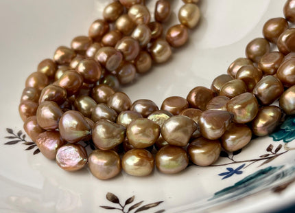 9-11x12-14 mm AA Brown Champagne Color Potato or Rice Nugget Freshwater Pearl Beads Genuine Color Freshwater Nugget Pearl Beads #P2582