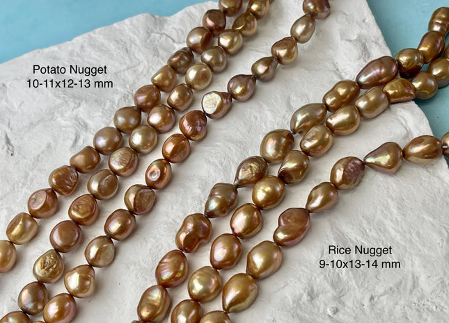 9-11x12-14 mm AA Brown Champagne Color Potato or Rice Nugget Freshwater Pearl Beads Genuine Color Freshwater Nugget Pearl Beads #P2582