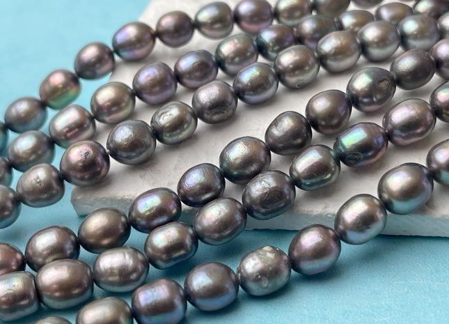 7x8 mm Dark Gray Rice/Oval Freshwater Pearl Genuine Freshwater Pearl Beads #P2589