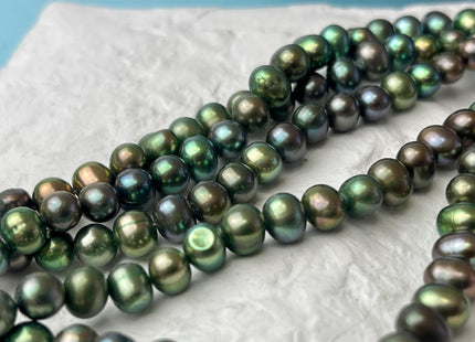 6-7 mm Green Color Potato/Round Freshwater Pearl Beads Genuine Green Color Freshwater Pearl Beads #P2591