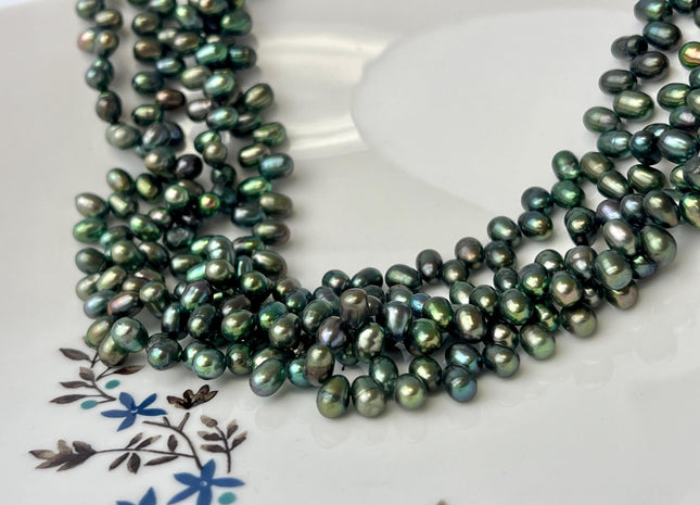 4x6 mm AA Top Drilled Rare Olive Green Color Freshwater Pearl Beads Genuine High Luster Freshwater Top Drilled Pearls #P2590