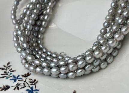 5.5-6x7 mm AAA Rice/Oval Freshwater Pearls Gray Color Genuine Freshwater Pearls Beads #P2588