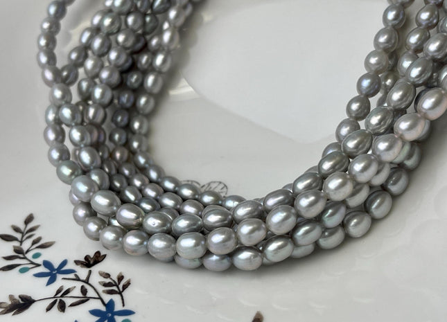 5.5-6x7 mm AAA Rice/Oval Freshwater Pearls Gray Color Genuine Freshwater Pearls Beads #P2588