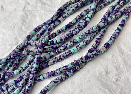 2x4mm Blue Purple Color Impression Jasper Heishi Rondelle Shape Genuine Sea Sediment Jasper Discs Gemstone Beads 15.5 Inches Strand #3127