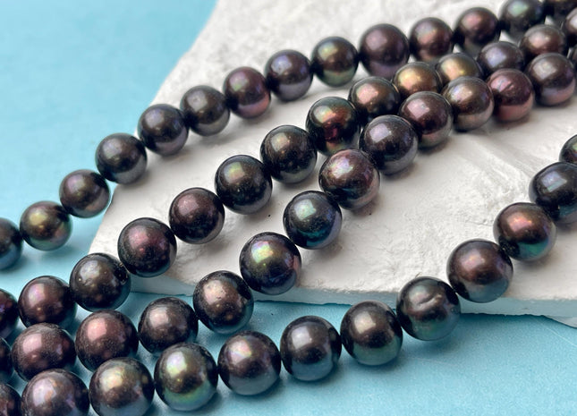 10-10.5 mm AA Purplish Brown Peacock Near Round Freshwater Pearl Beads Genuine Freshwater Pearl 41 Beads #P2595