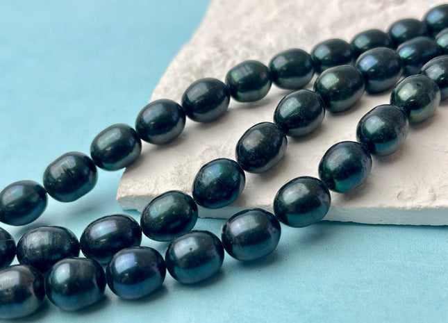 10x11-12 mm AA Prussian Blue Color Freshwater Pearls Rice/Oval Shape Pearl Beads Genuine Large Freshwater Pearls #P2596