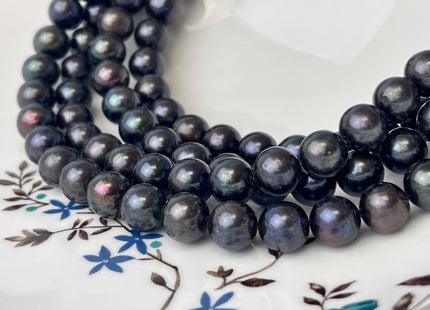 10mm AAA Rare Black Peacock Round Freshwater Pearls Genuine Perfect Round Pearl Beads 42 Beads #P2599