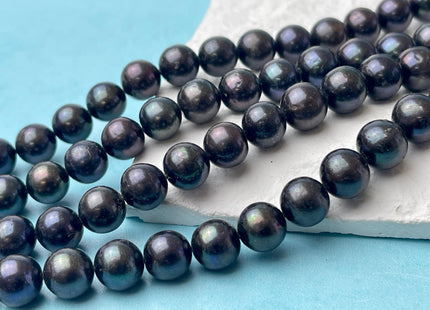 10mm AAA Rare Black Peacock Round Freshwater Pearls Genuine Perfect Round Pearl Beads 42 Beads #P2599